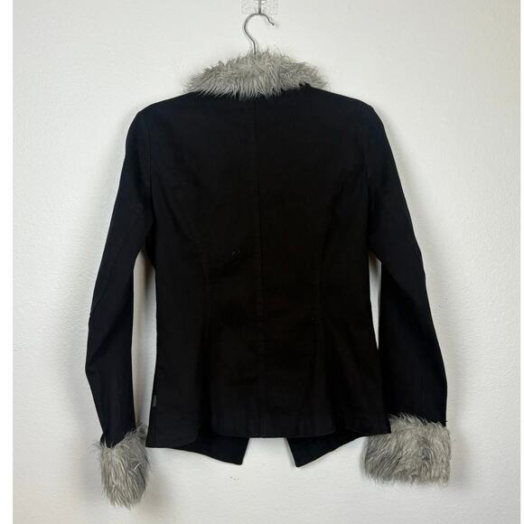 TRIPP NYC Y2K Steampunk Gothic Core Hook Front Faux Fur Black Denim Jacket Large - Picture 3 of 7